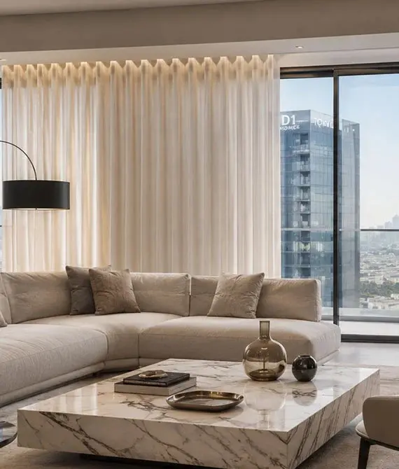 D1 Tower Al Jadaf Wave Curtains by Aura Curtains